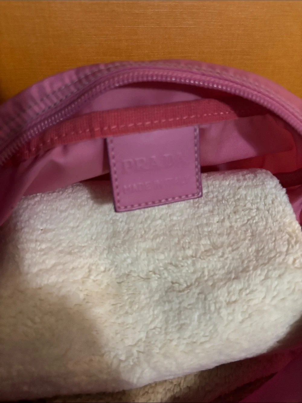 Prada Pink Nylon Triangle Logo Cosmetic Pouch